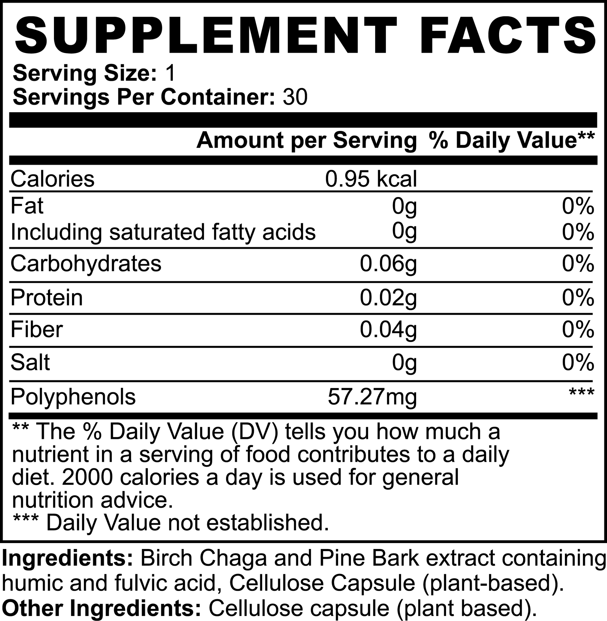 Natural Gut Health Supplement facts label with nutritional information and ingredients listed.